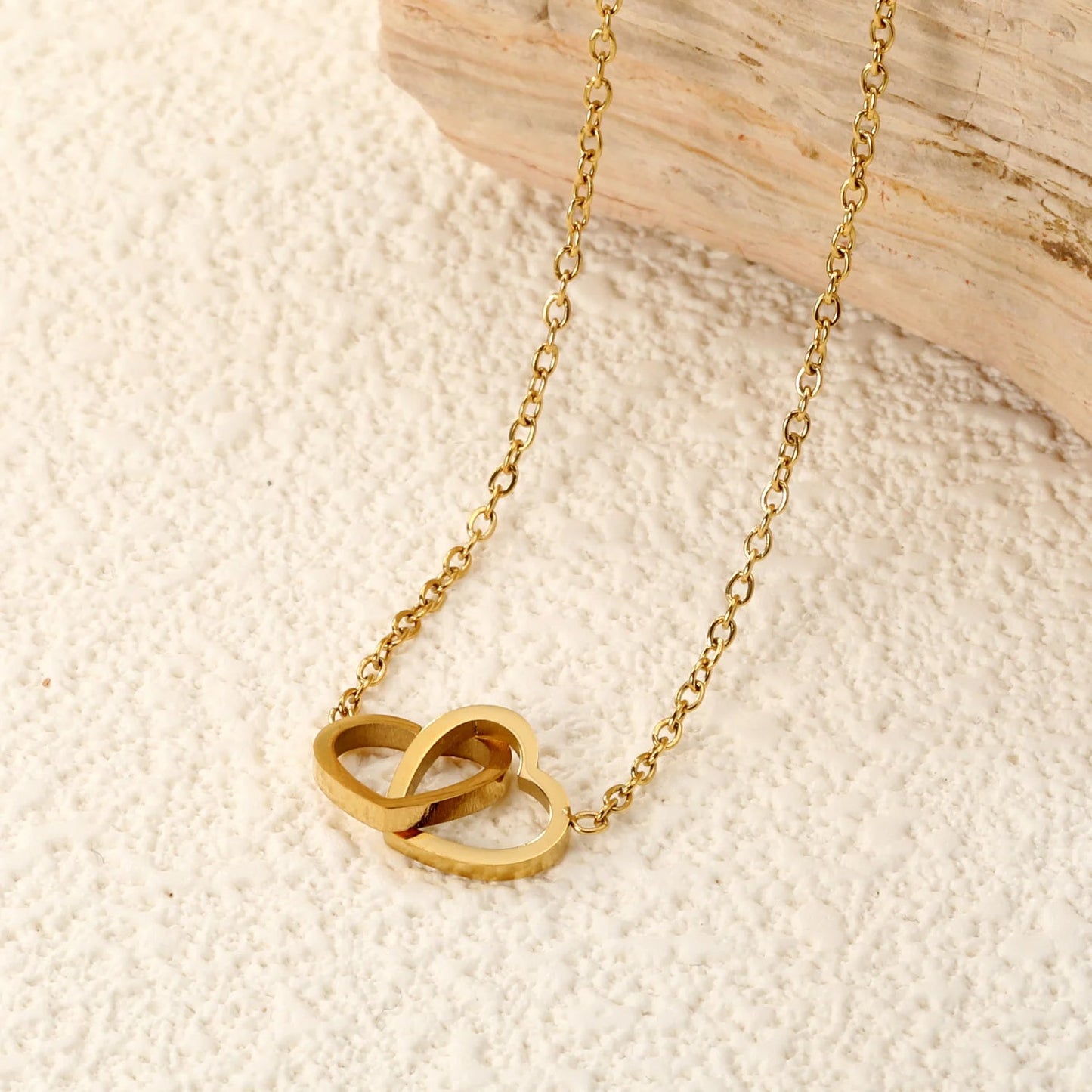 Simple Double Hollow Heart Pendant Necklace For Women Stainless Steel Metal Stylish Choker Valentine's Gift Romantic