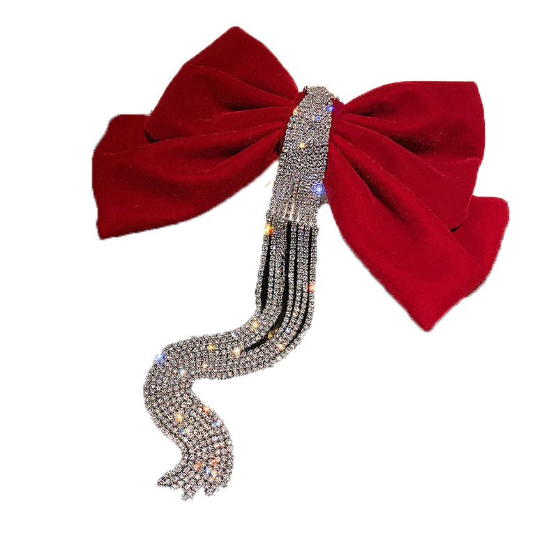 New Velour grace Bow Hairpin Crystal Fringe Tassel Hair Clip Women Ponytail Rhinestone Beading Hair Accessories Gifts Heawear