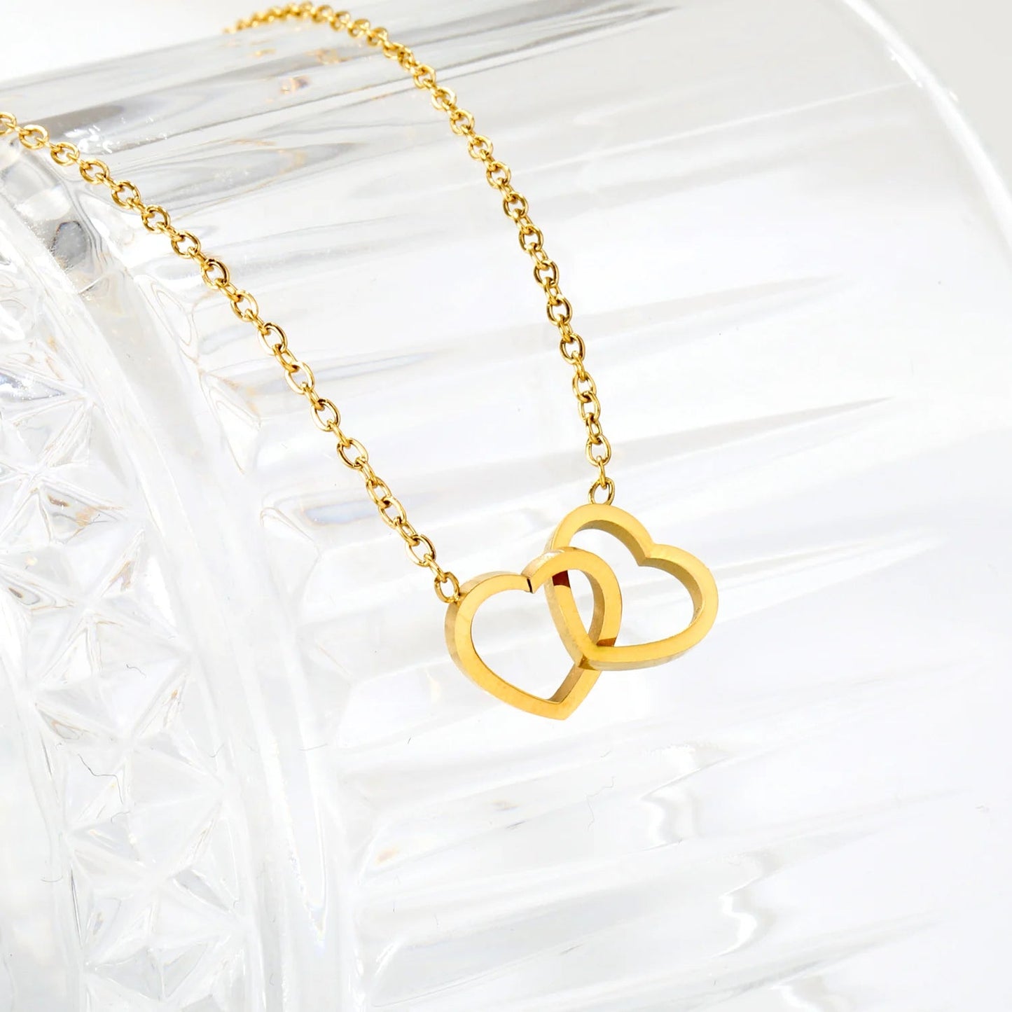 Simple Double Hollow Heart Pendant Necklace For Women Stainless Steel Metal Stylish Choker Valentine's Gift Romantic