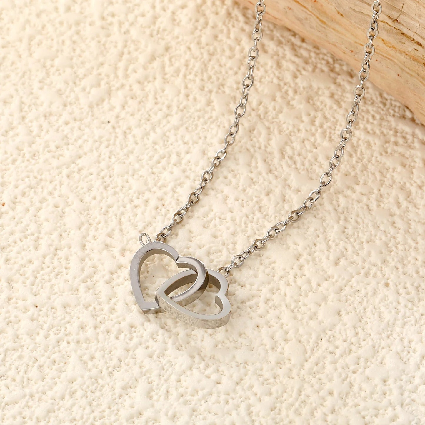 Simple Double Hollow Heart Pendant Necklace For Women Stainless Steel Metal Stylish Choker Valentine's Gift Romantic