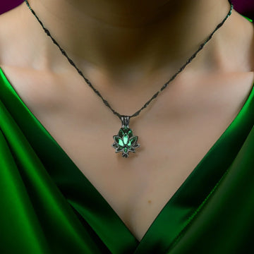Bright Glowing Dark Moon Lotus Flower Shaped Pendant Necklace for Women