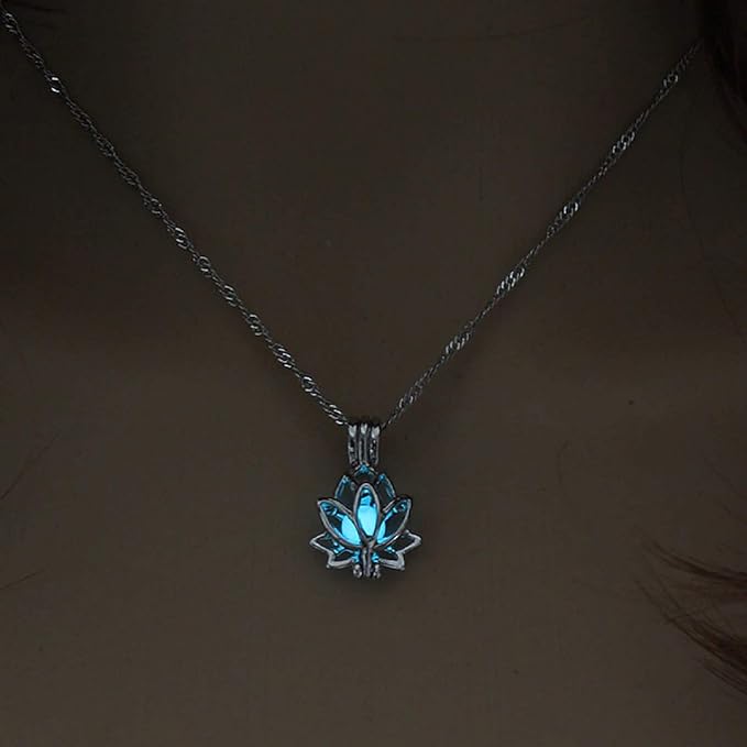 Bright Glowing Dark Moon Lotus Flower Shaped Pendant Necklace for Women