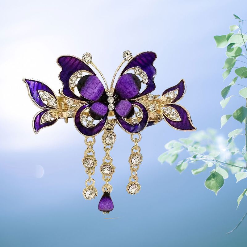 Fashion Elegant Zircon Butterfly Tassel Hairpin Accessories For woman Retro Ethnic style Small Crab Clip Headwear jewelry Gift