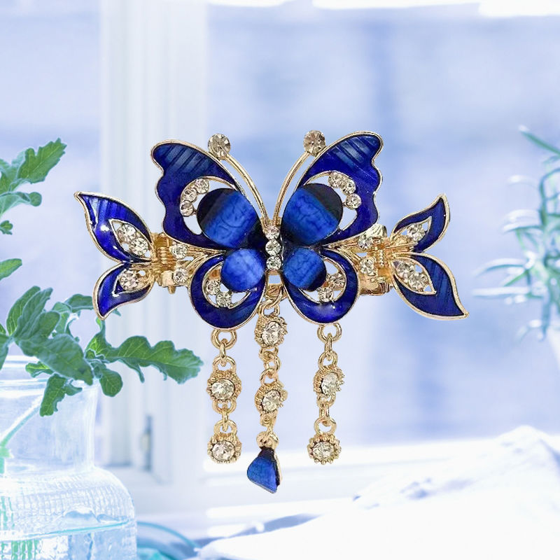 Fashion Elegant Zircon Butterfly Tassel Hairpin Accessories For woman Retro Ethnic style Small Crab Clip Headwear jewelry Gift
