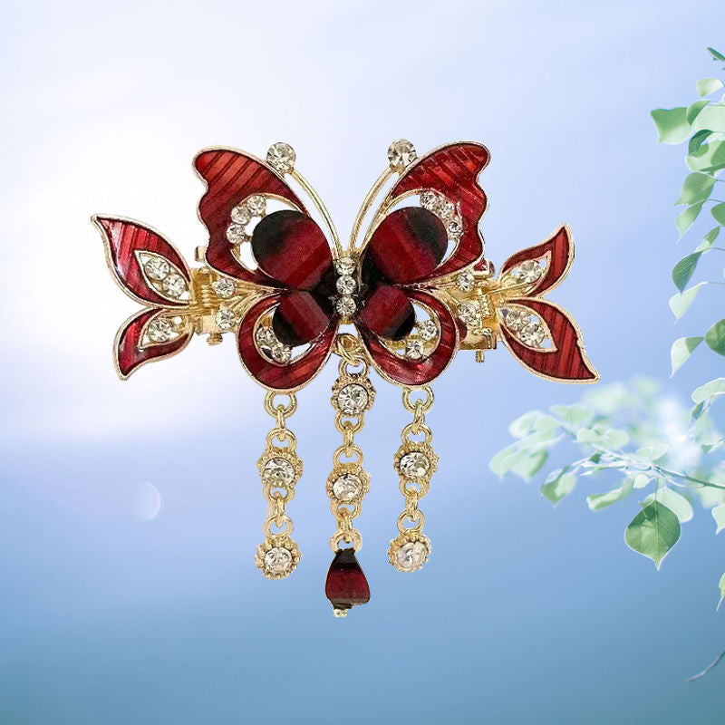 Fashion Elegant Zircon Butterfly Tassel Hairpin Accessories For woman Retro Ethnic style Small Crab Clip Headwear jewelry Gift
