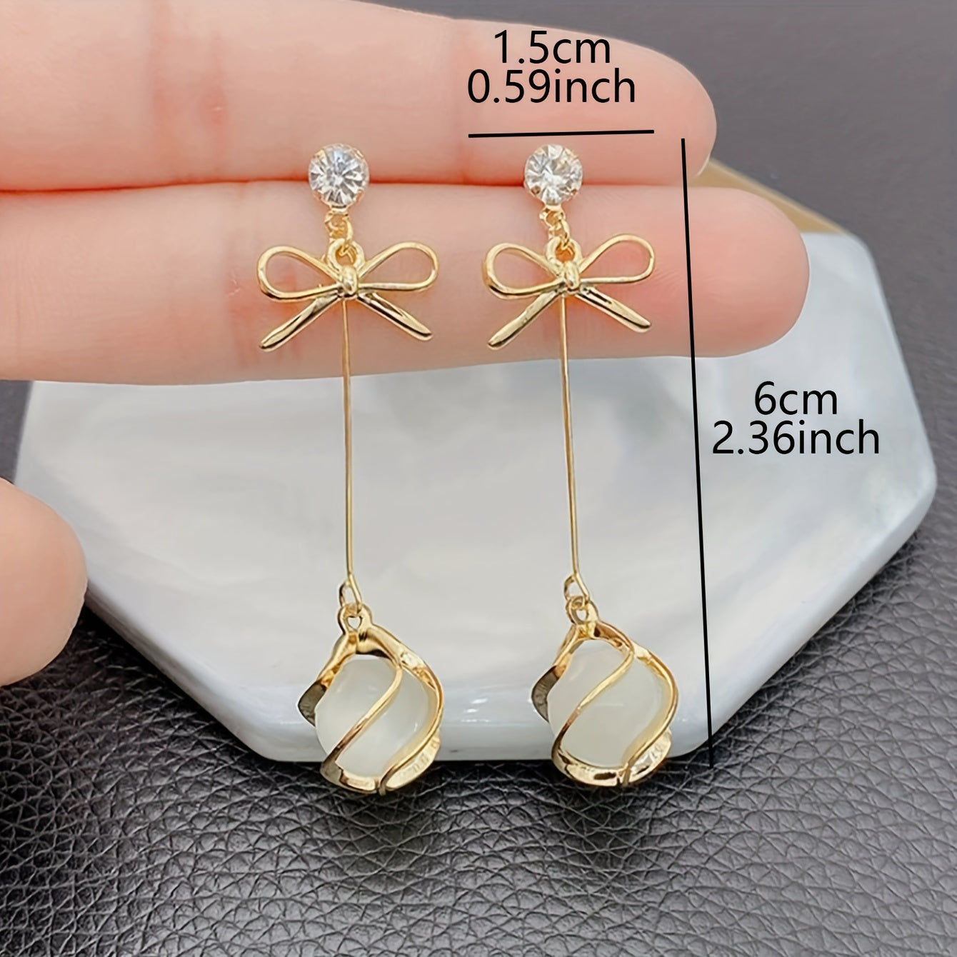 1 Pair Elegant Minimalist Long Earrings with Glass Beads and Bow Design for Women, Stylish Face Shape Accent