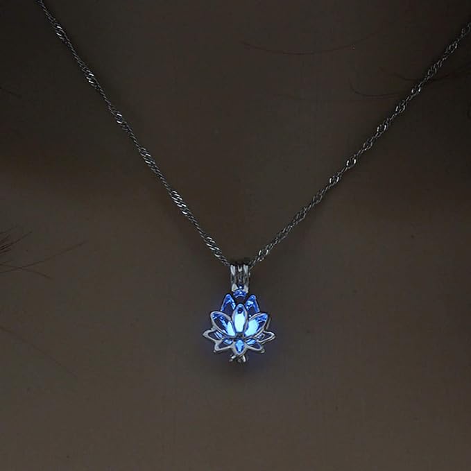 Bright Glowing Dark Moon Lotus Flower Shaped Pendant Necklace for Women