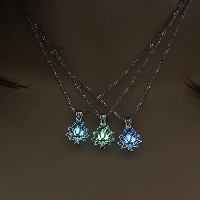 Bright Glowing Dark Moon Lotus Flower Shaped Pendant Necklace for Women