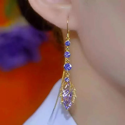 Fashionable and elegant 's purple maple leaf Artificial Crystal tassel earrings