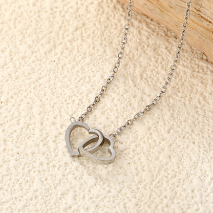 Simple Double Hollow Heart Pendant Necklace For Women Stainless Steel Metal Stylish Choker Valentine's Gift Romantic