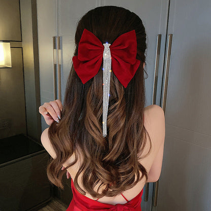 New Velour grace Bow Hairpin Crystal Fringe Tassel Hair Clip Women Ponytail Rhinestone Beading Hair Accessories Gifts Heawear
