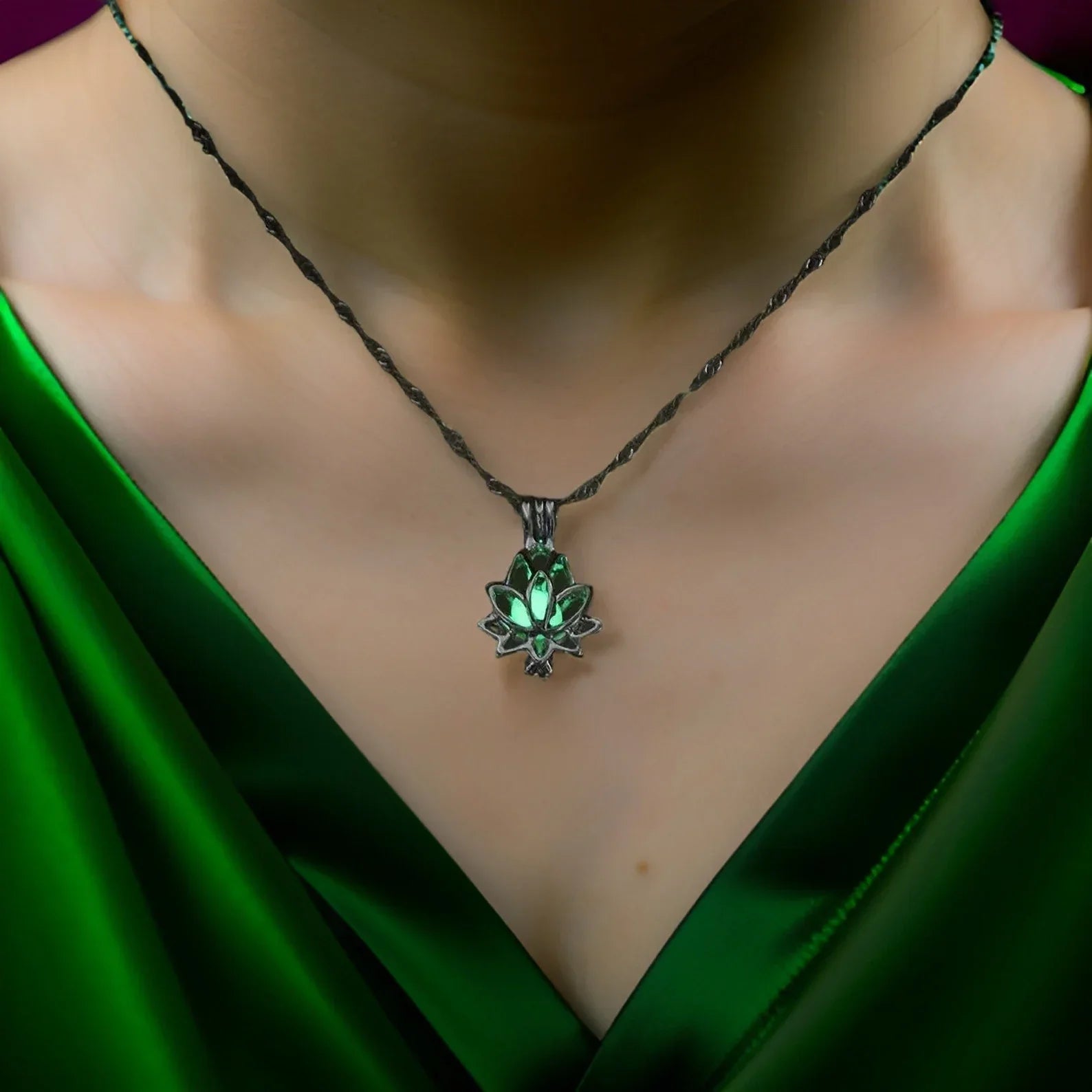 Bright Glowing Dark Moon Lotus Flower Shaped Pendant Necklace for Women