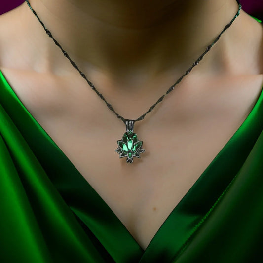 Bright Glowing Dark Moon Lotus Flower Shaped Pendant Necklace for Women