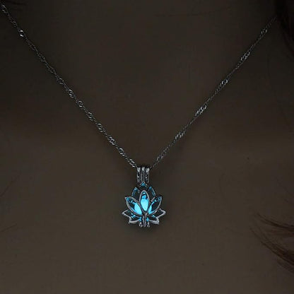 Bright Glowing Dark Moon Lotus Flower Shaped Pendant Necklace for Women