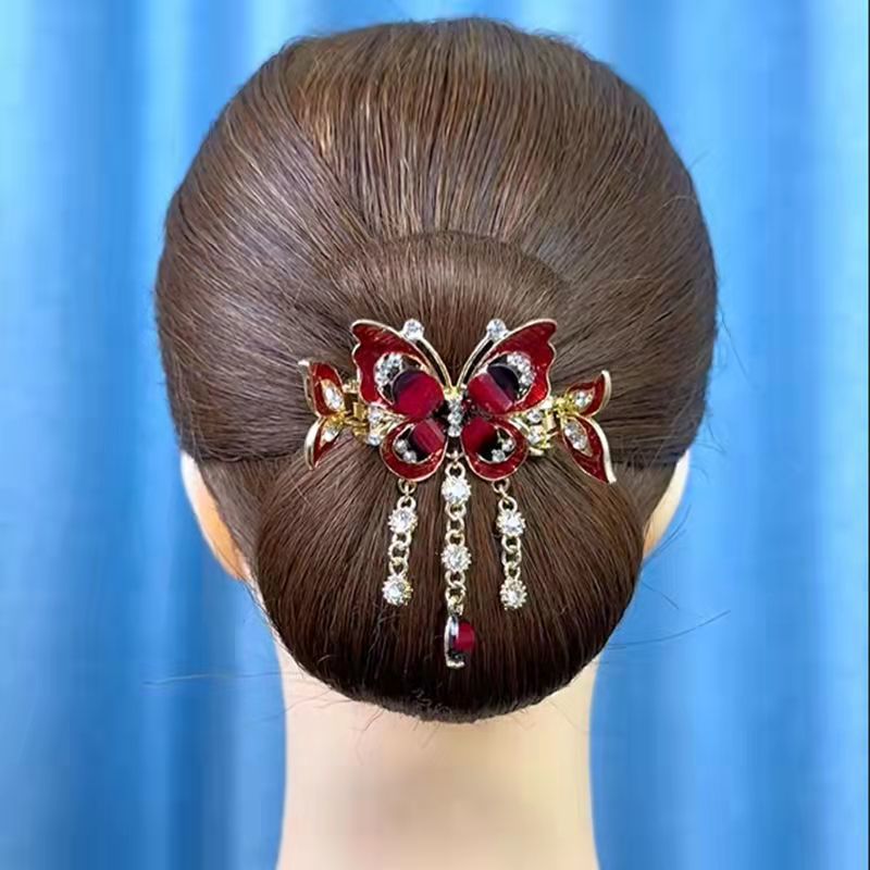 Fashion Elegant Zircon Butterfly Tassel Hairpin Accessories For woman Retro Ethnic style Small Crab Clip Headwear jewelry Gift