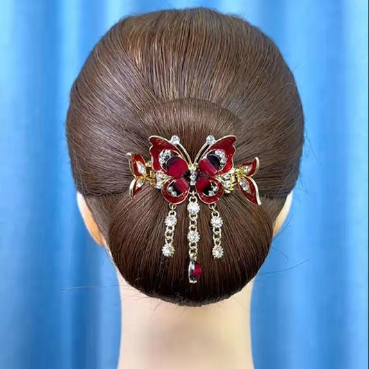 Fashion Elegant Zircon Butterfly Tassel Hairpin Accessories For woman Retro Ethnic style Small Crab Clip Headwear jewelry Gift