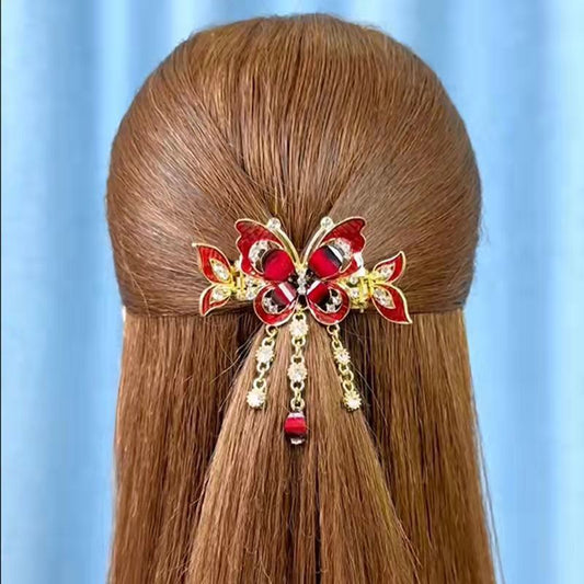 Fashion Elegant Zircon Butterfly Tassel Hairpin Accessories For woman Retro Ethnic style Small Crab Clip Headwear jewelry Gift