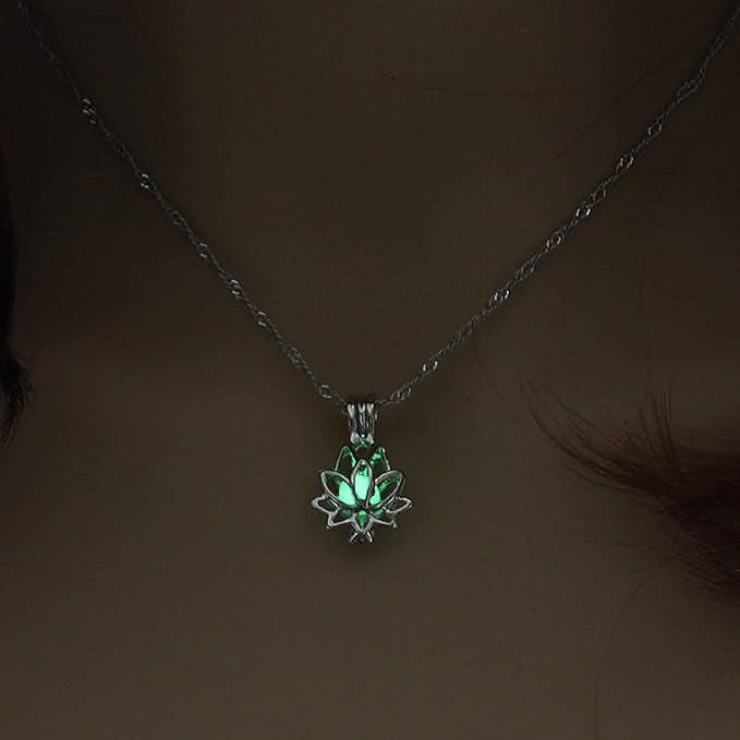 Bright Glowing Dark Moon Lotus Flower Shaped Pendant Necklace for Women