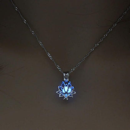 Bright Glowing Dark Moon Lotus Flower Shaped Pendant Necklace for Women