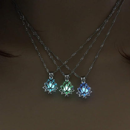 Bright Glowing Dark Moon Lotus Flower Shaped Pendant Necklace for Women